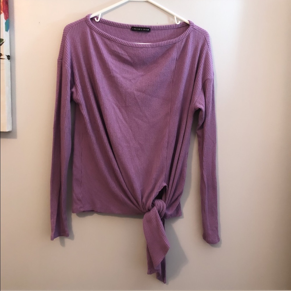 Long Sleeved Purple Sweater with Tie